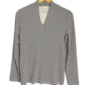 Talbots Black White Geometric Print Long Sleeve Top Size M